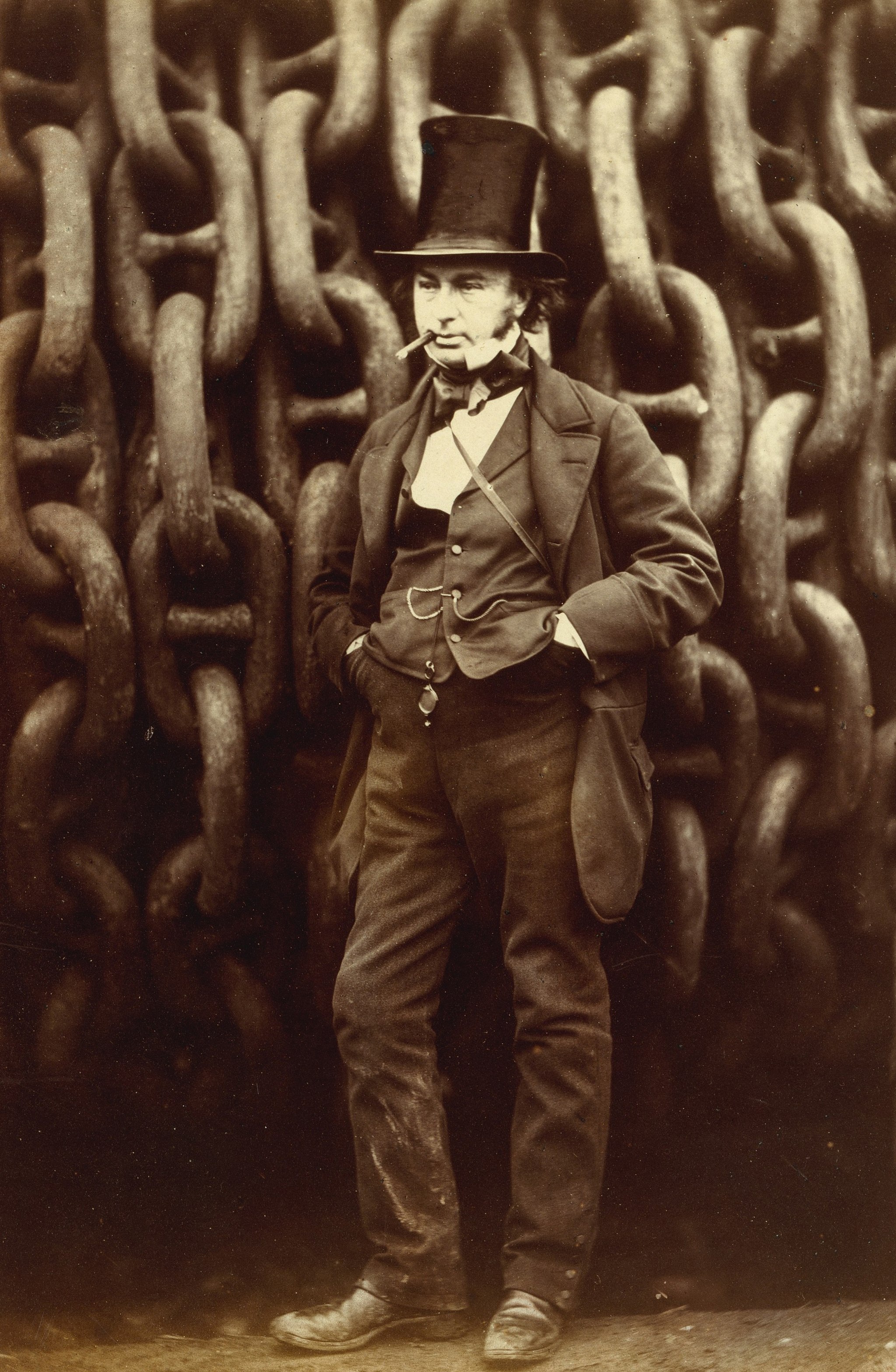 Isambard Kingdom Brunel Standing Before the Launching Chains of the Great Eastern, photograph by Robert Howlett.
